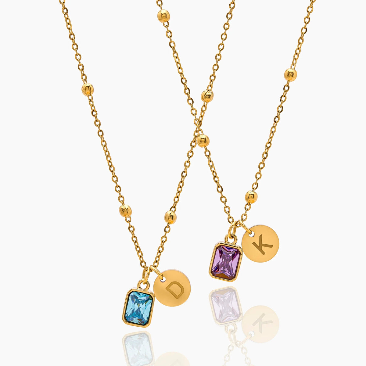 Column Initial Birthstone Necklace