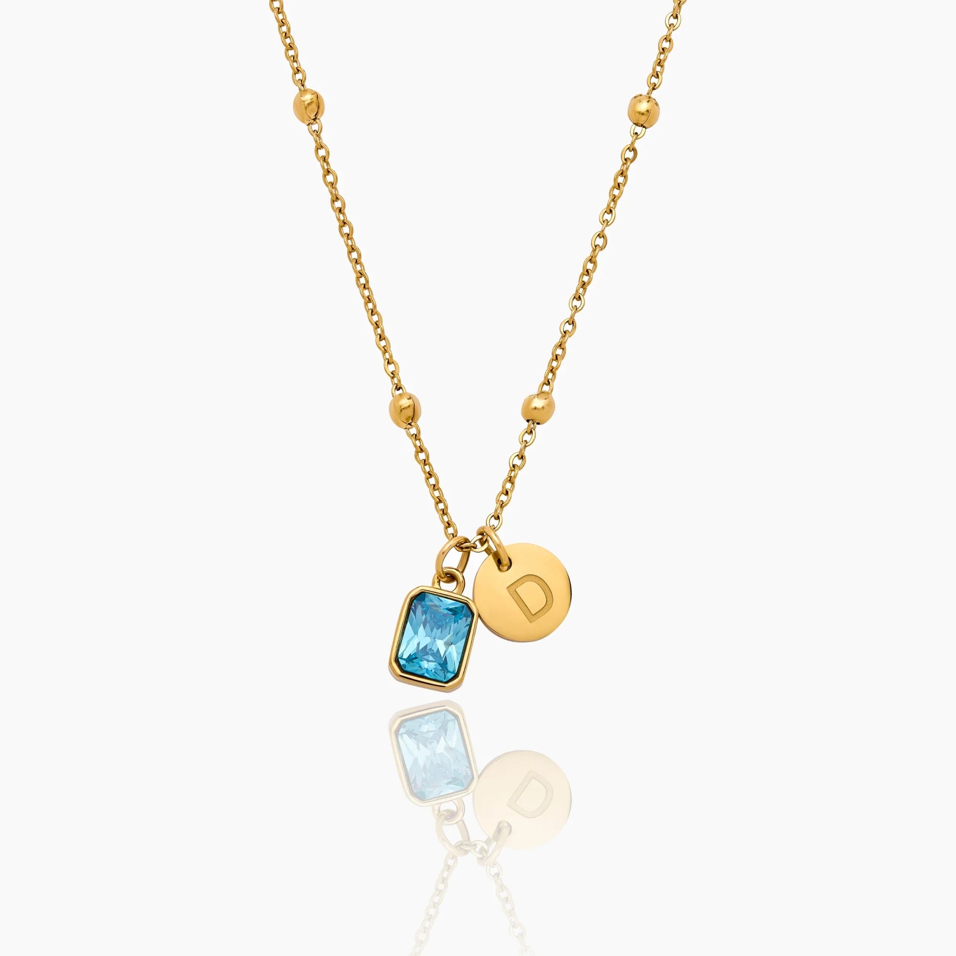 Column Initial Birthstone Necklace