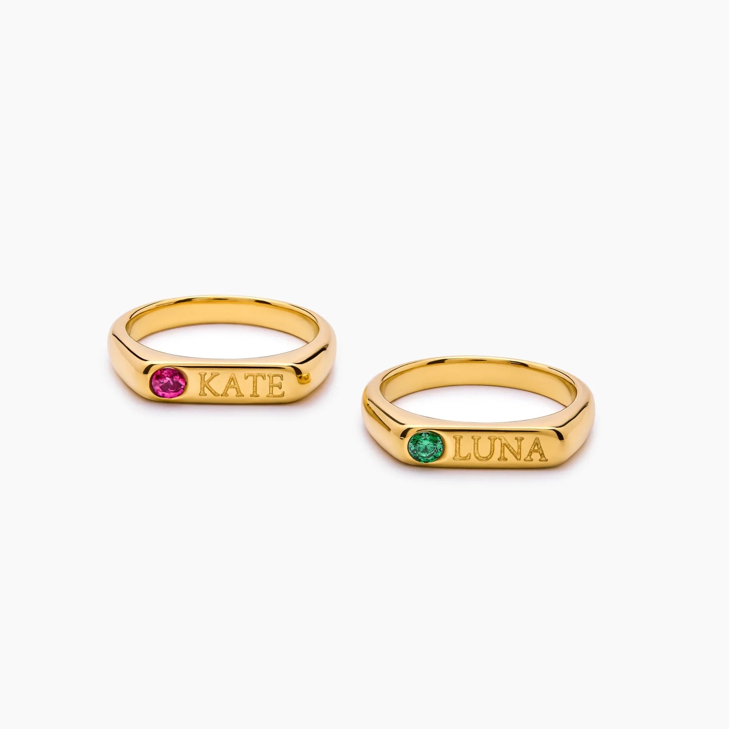 Engraved Birthstone Name Ring