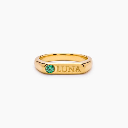 Engraved Birthstone Name Ring