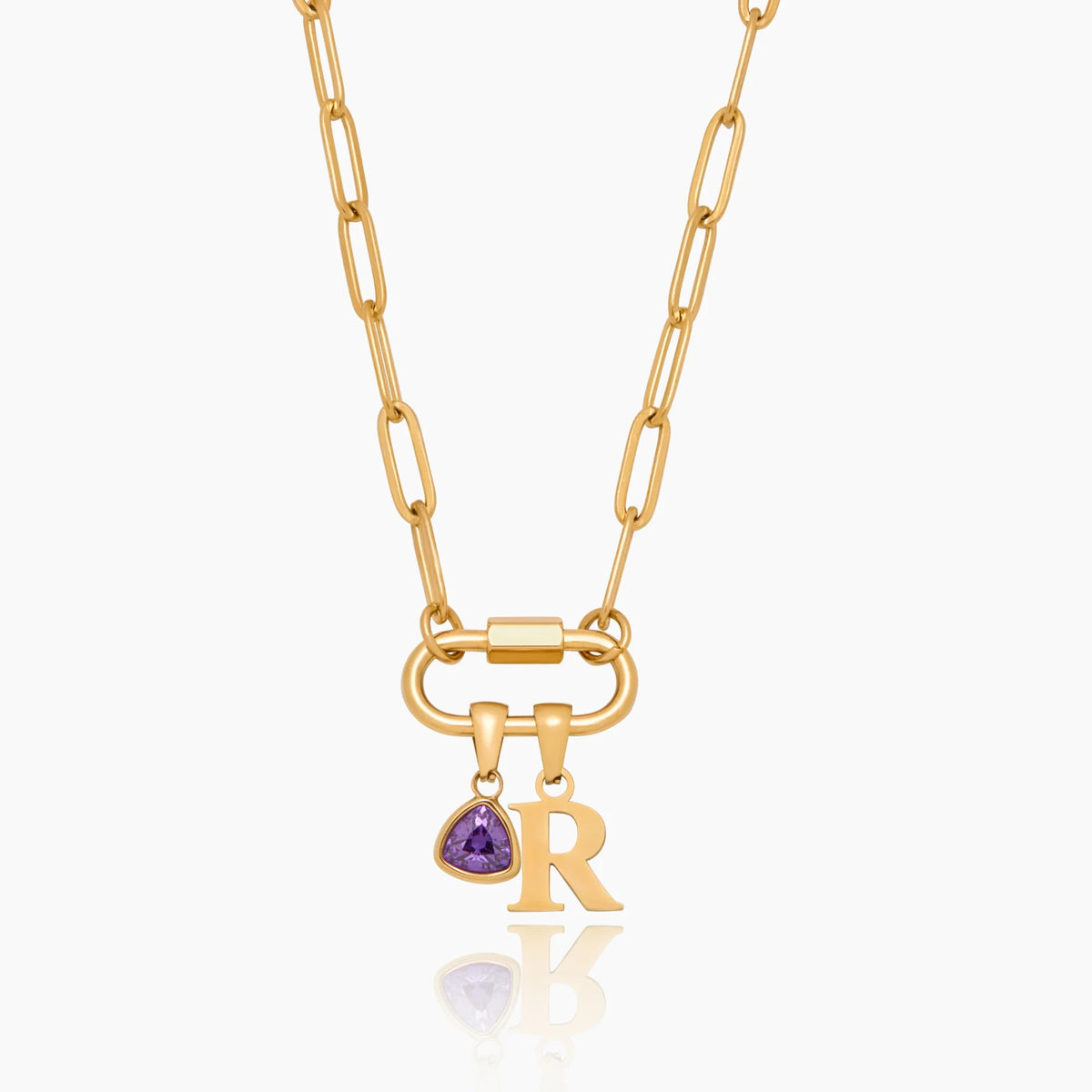 Clasp Charm Lock Necklace with Initial & Birthstone