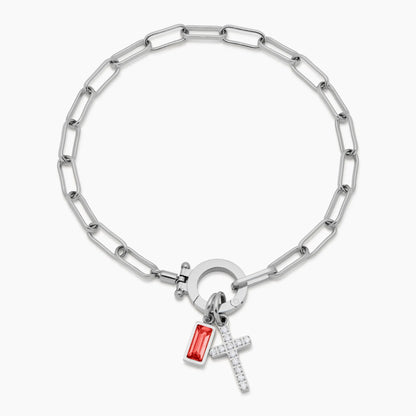 Paperclip Birthstone Cross Bracelet