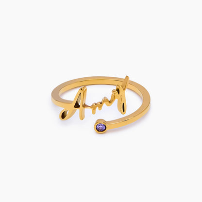 Script Name & Birthstone Ring