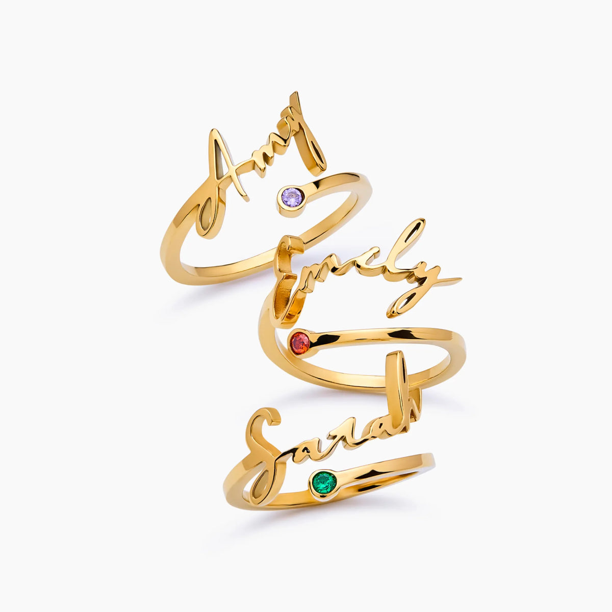 Script Name & Birthstone Ring
