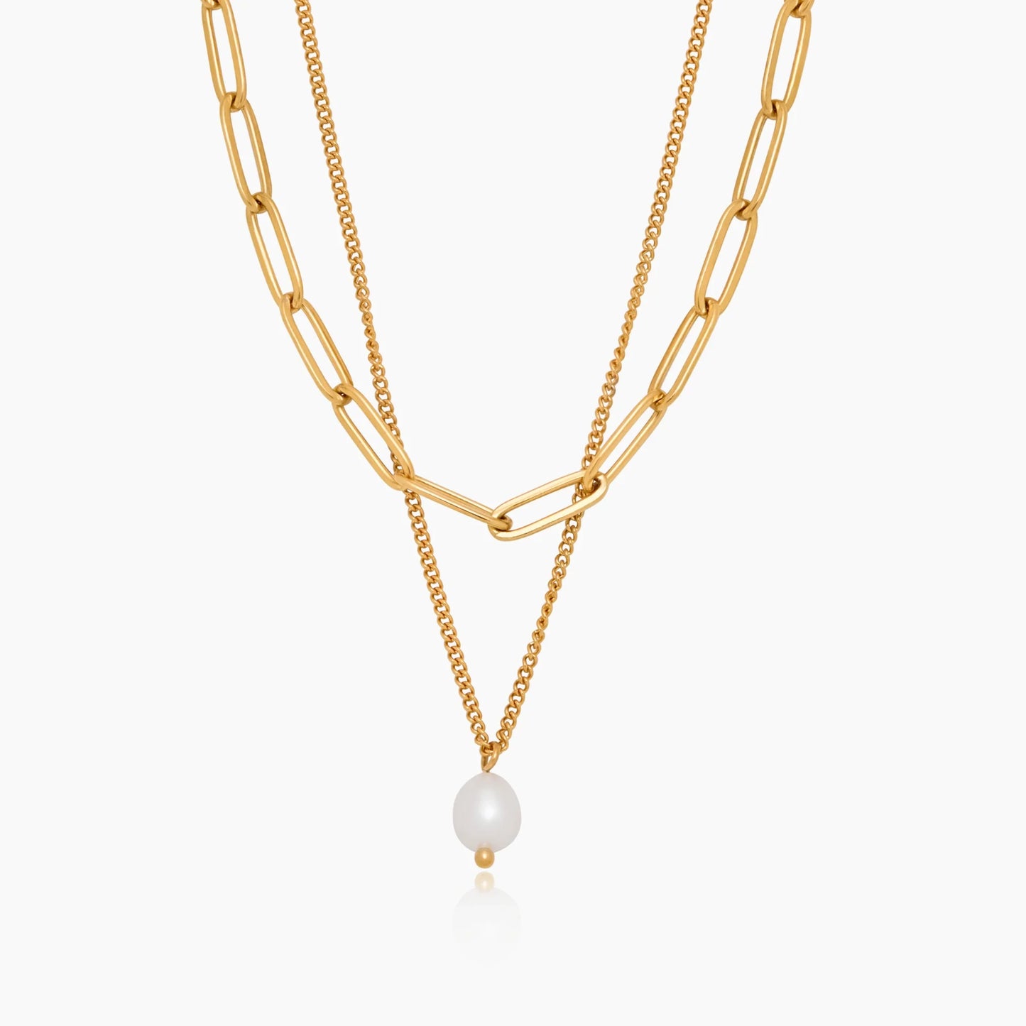 Paperclip & Pearl Layered Necklace