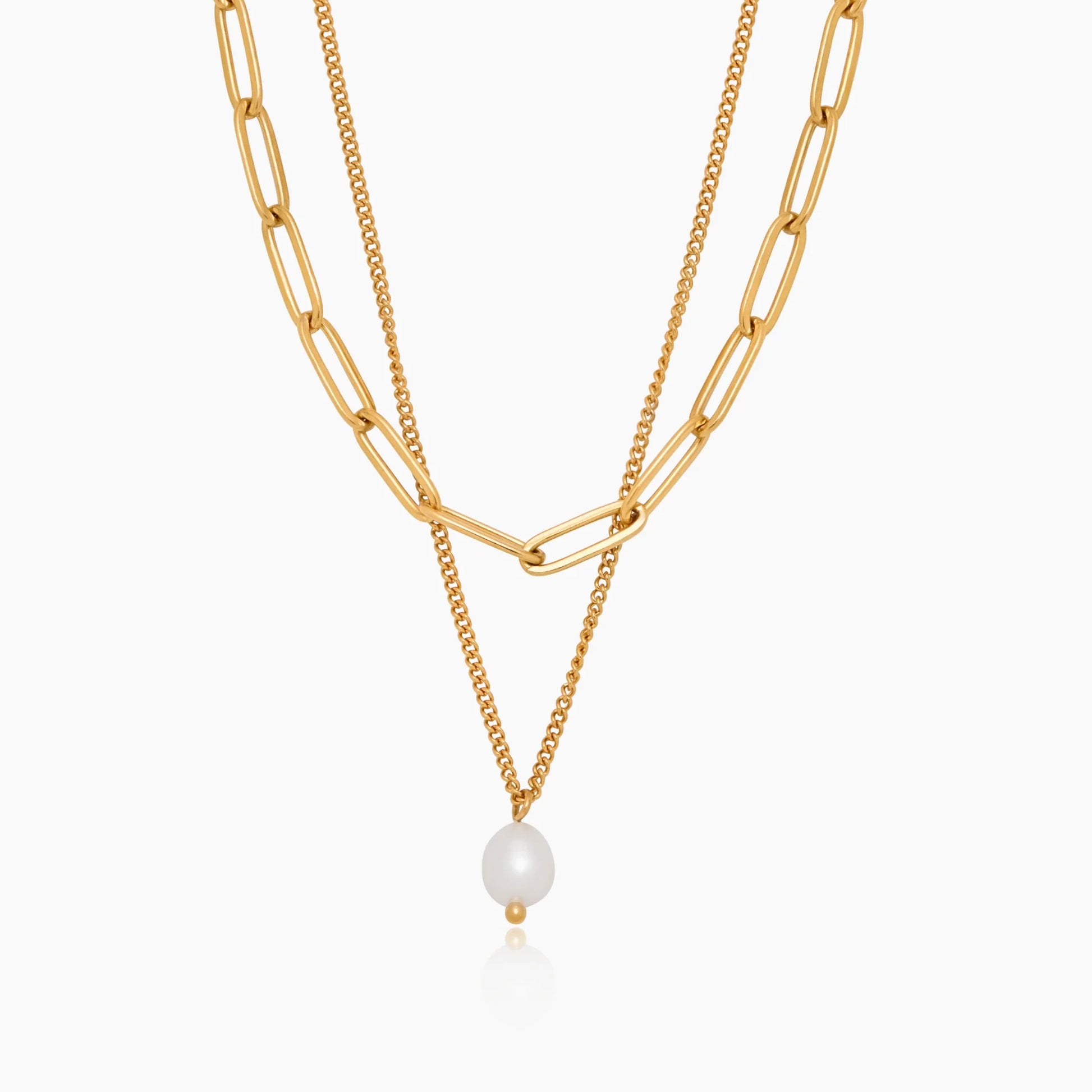 Paperclip & Pearl Layered Necklace