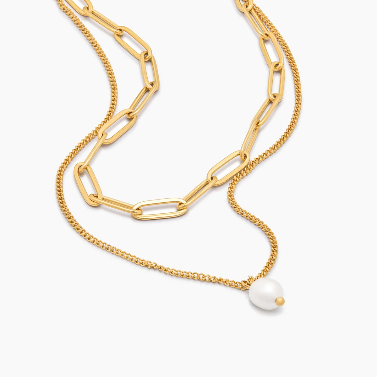 Paperclip & Pearl Layered Necklace