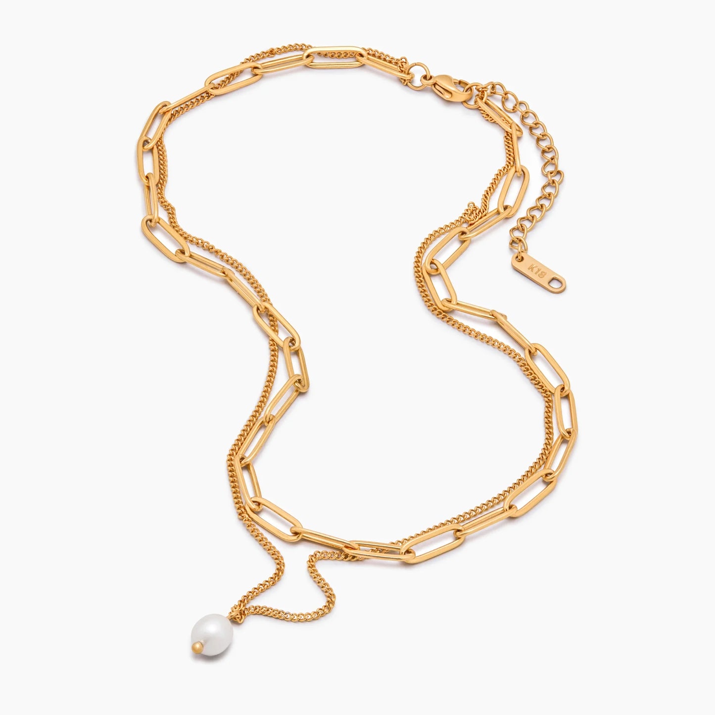 Paperclip & Pearl Layered Necklace