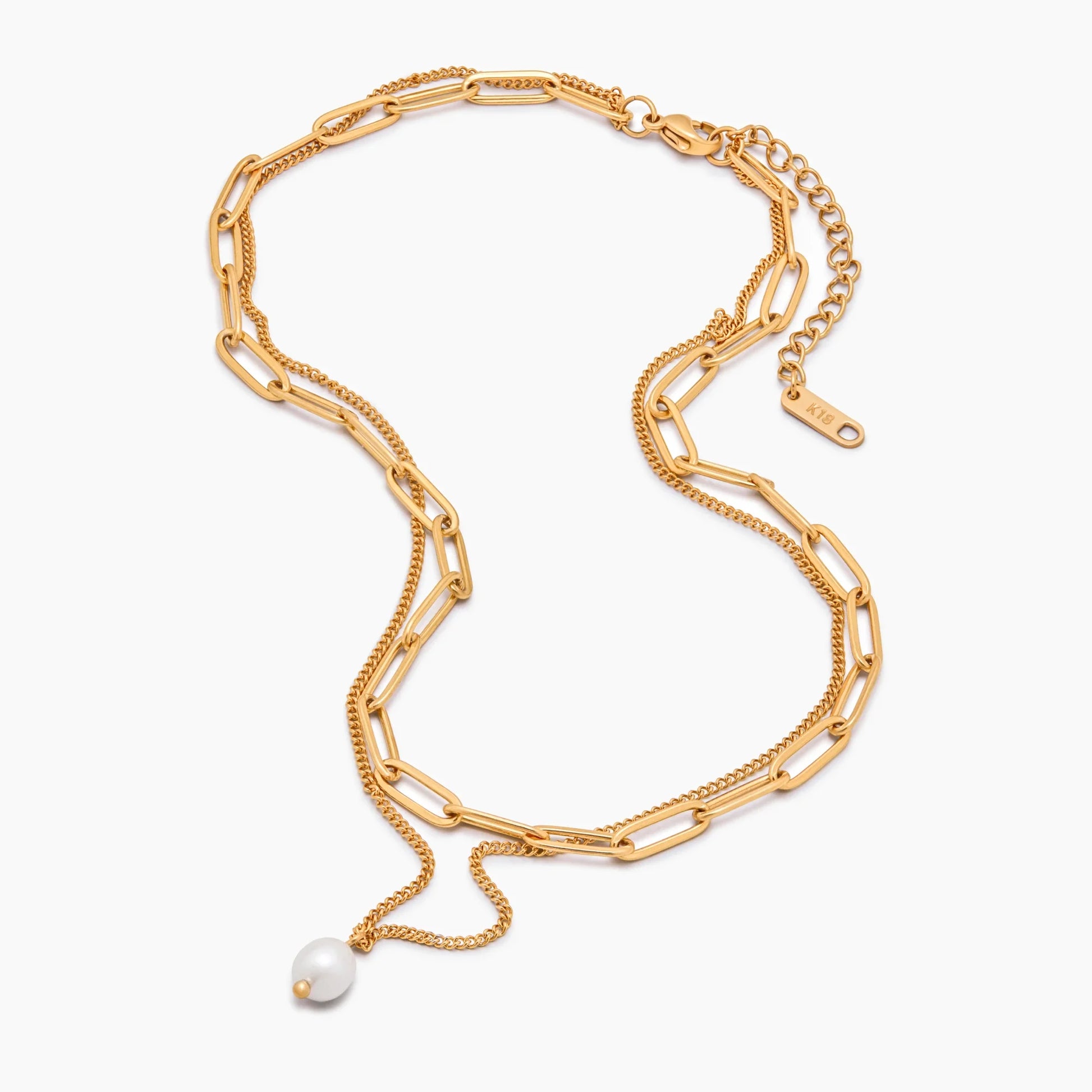 Paperclip & Pearl Layered Necklace
