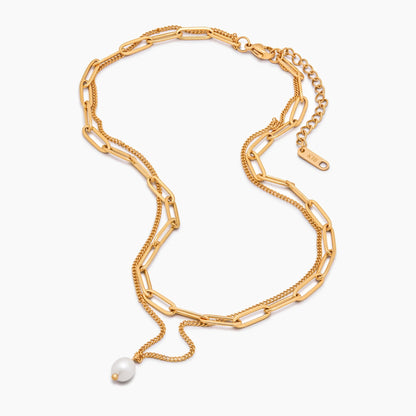 Paperclip & Pearl Layered Necklace