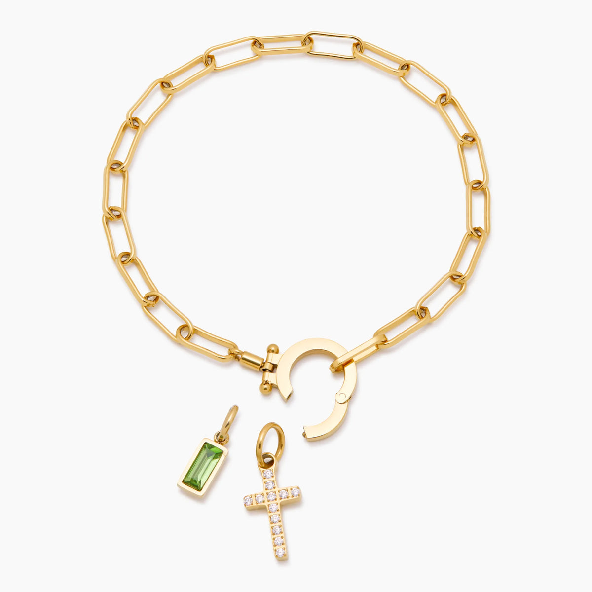 Paperclip Birthstone Cross Bracelet