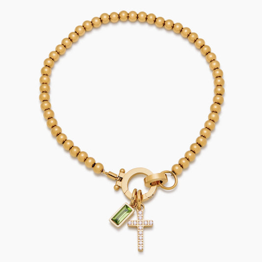 Pebble Birthstone Cross Bracelet
