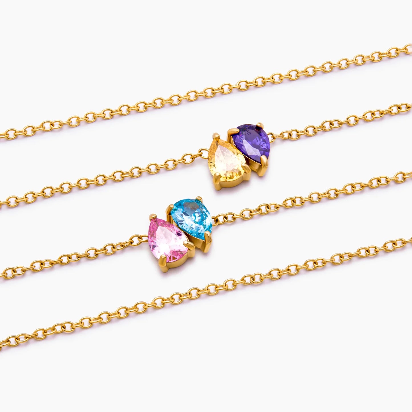 Pair Teardrop Birthstone Necklace