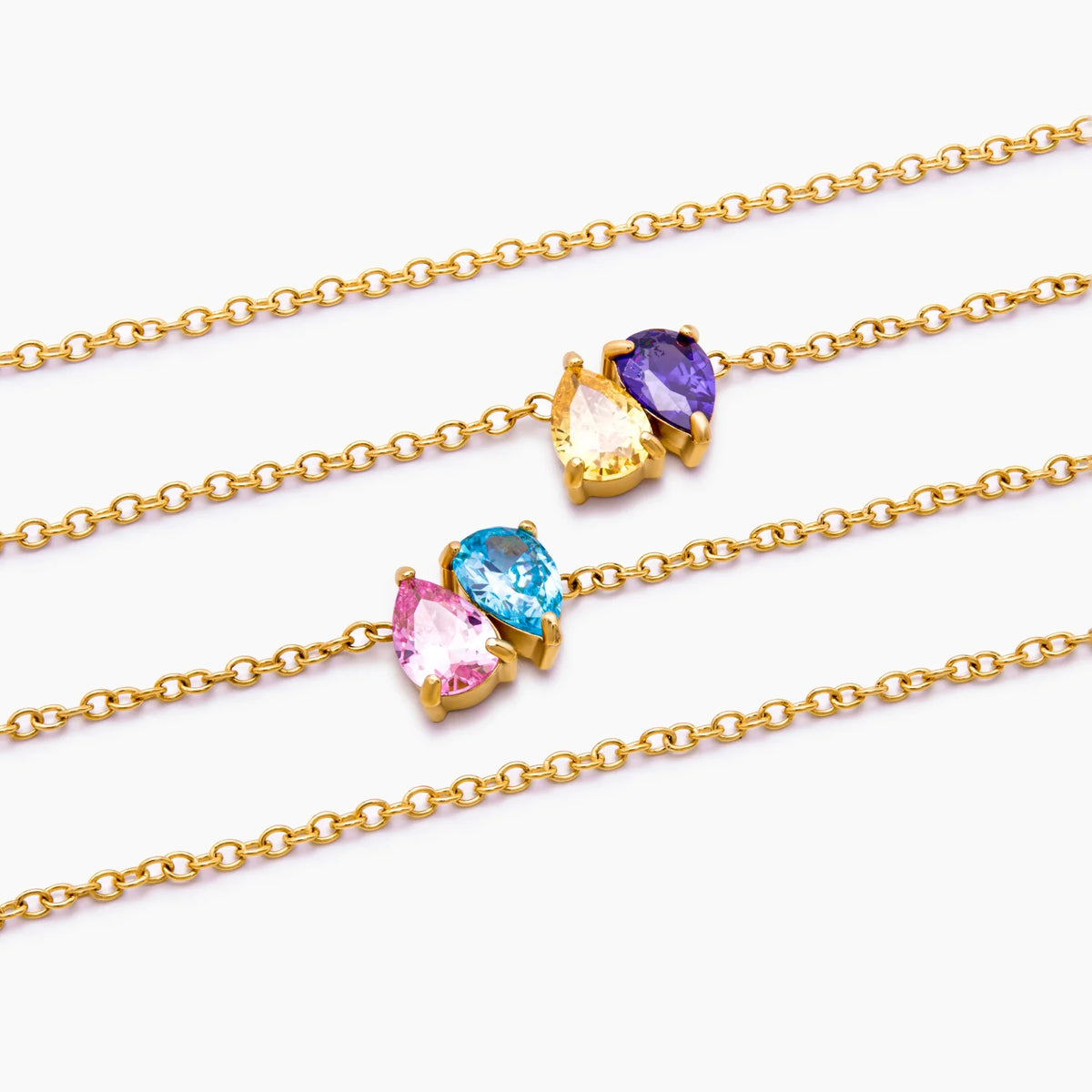 Pair Teardrop Birthstone Necklace