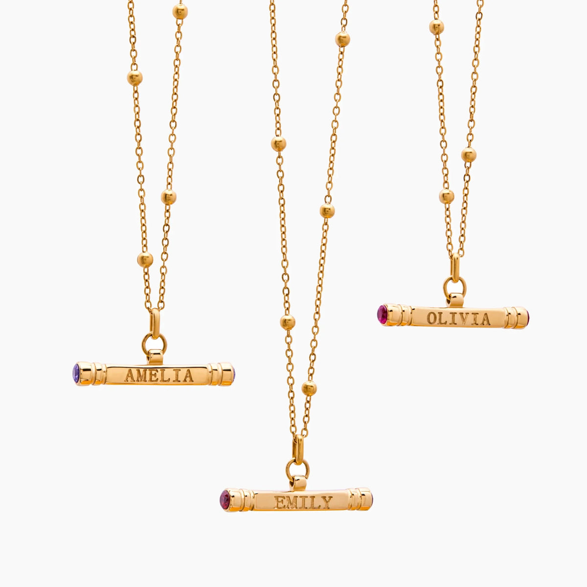 Name & Birthstone T-Bar Necklace