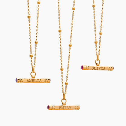 Name & Birthstone T-Bar Necklace