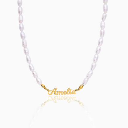Bold Name Pearl Necklace