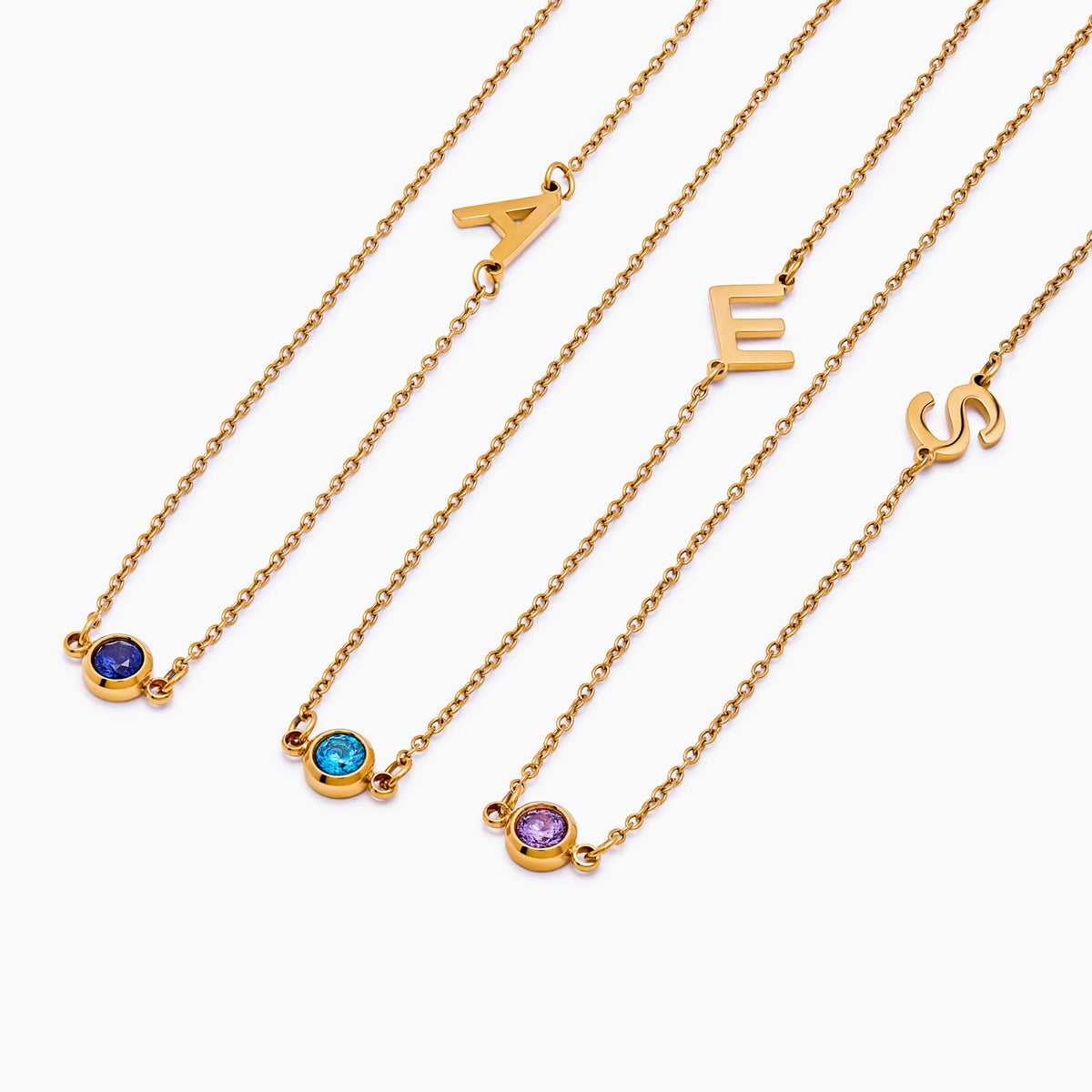 Offset Initial Birthstone Necklace