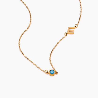 Offset Initial Birthstone Necklace