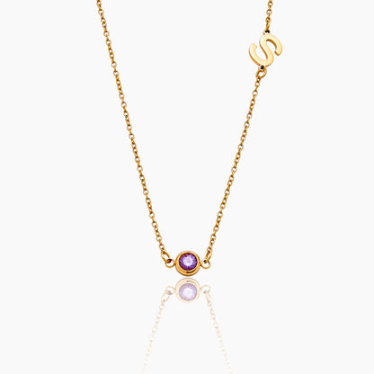 Offset Initial Birthstone Necklace