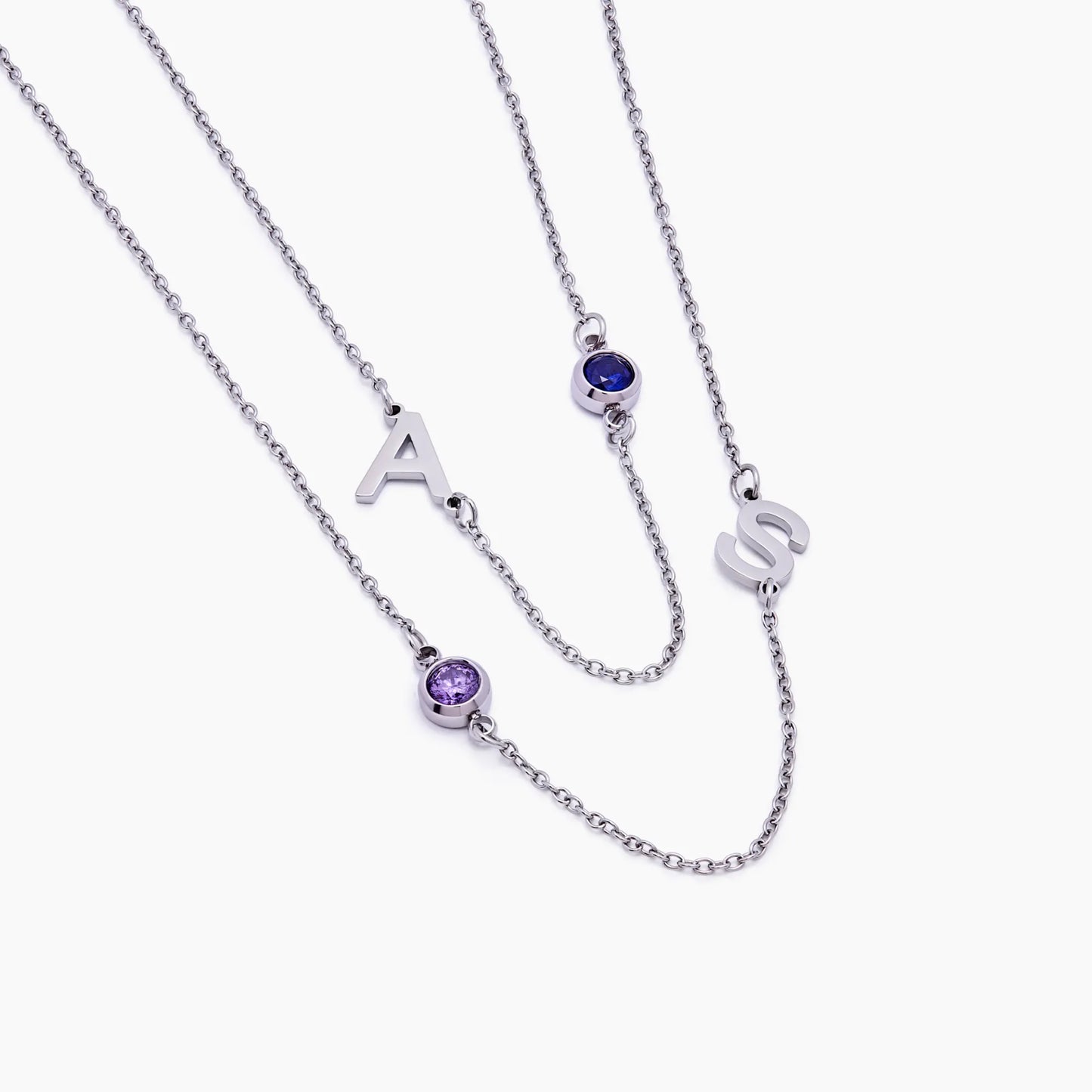 Offset Initial Birthstone Necklace