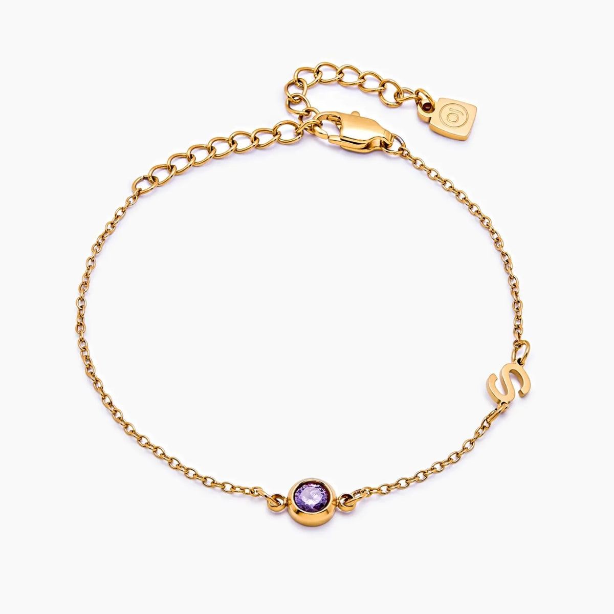 Offset Initial Birthstone Bracelet