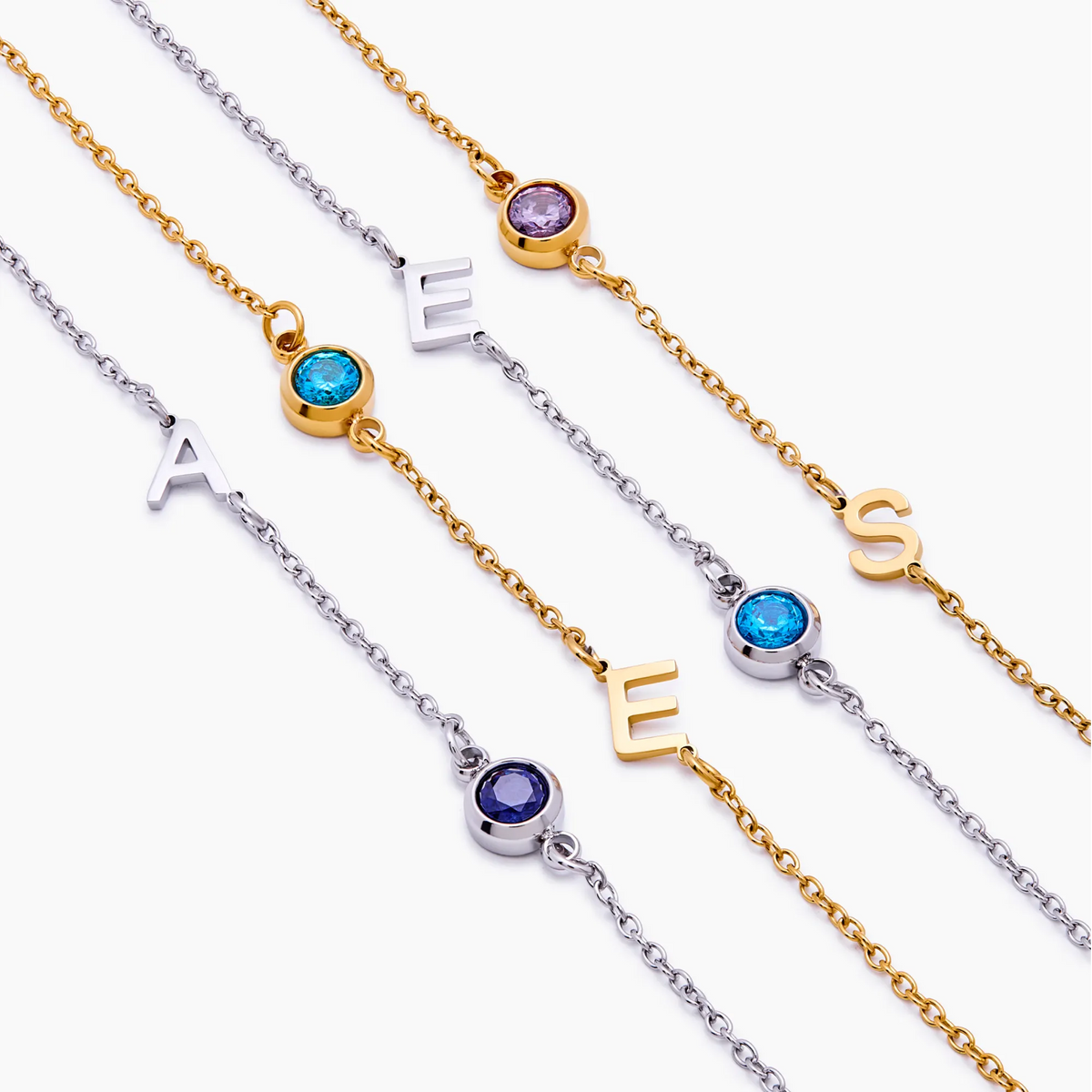 Offset Initial Birthstone Bracelet
