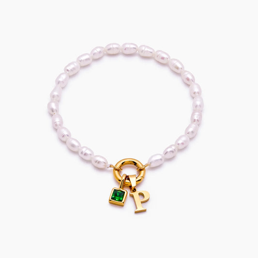 Pearl Initial & Birthstone Bracelet