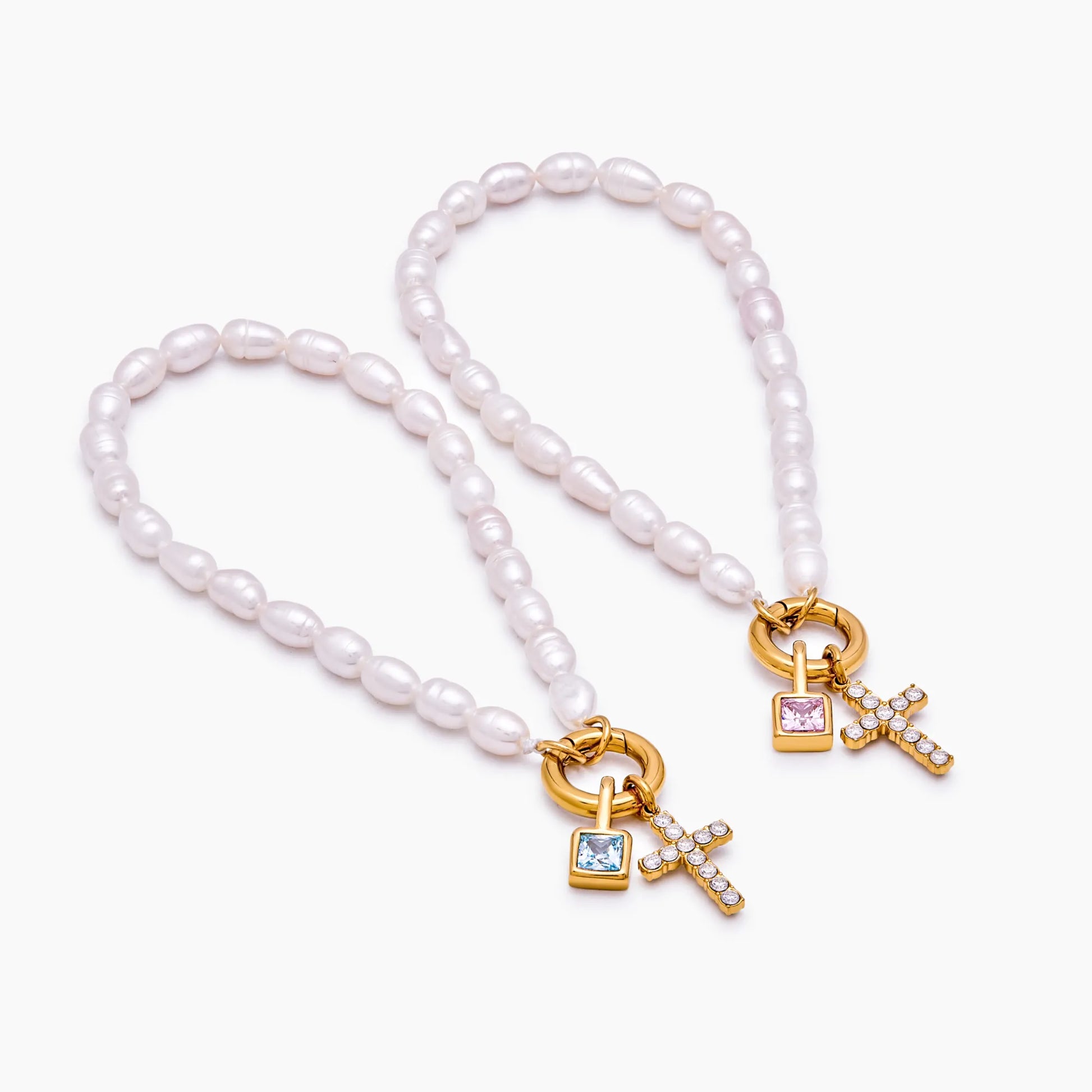 Pearl & Birthstone Cross Bracelet