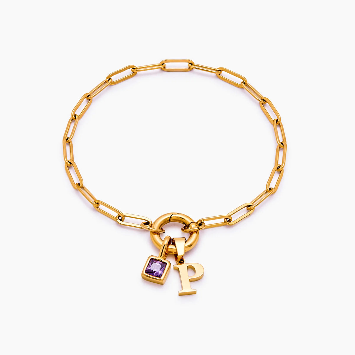 Paperclip Initial & Birthstone Bracelet