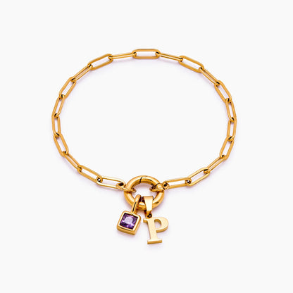 Paperclip Initial & Birthstone Bracelet
