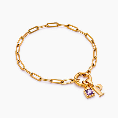 Paperclip Initial & Birthstone Bracelet