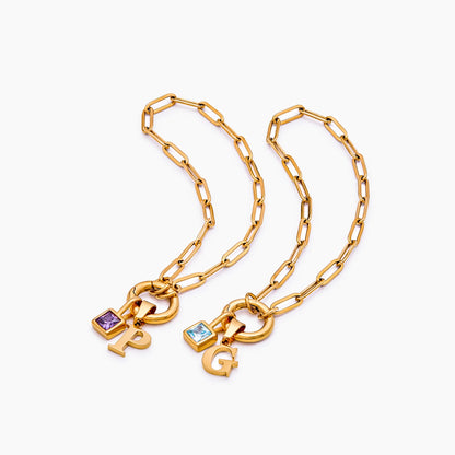 Paperclip Initial & Birthstone Bracelet
