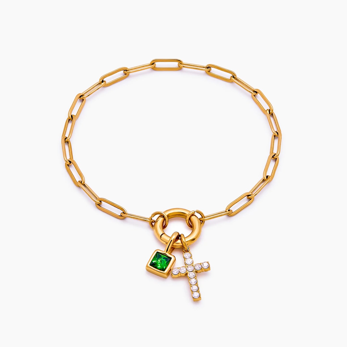 Paperclip Cross Pendant Bracelet