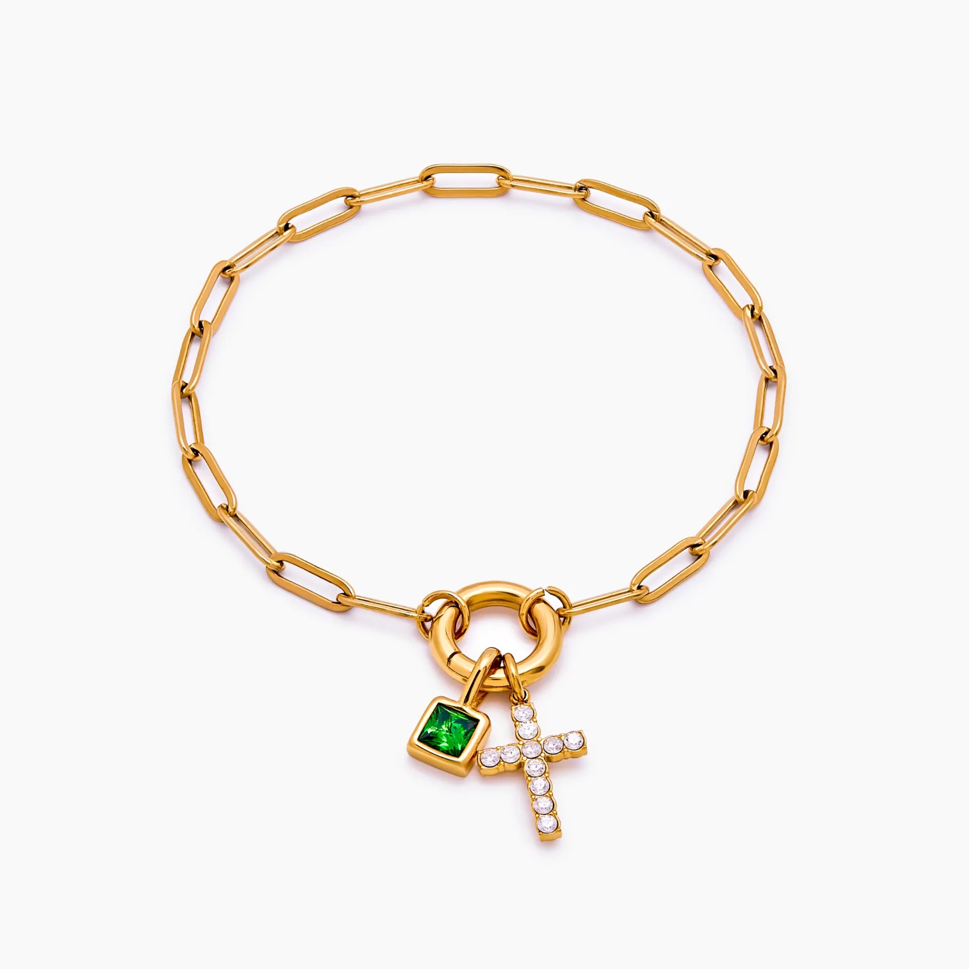 Paperclip Cross Pendant Bracelet