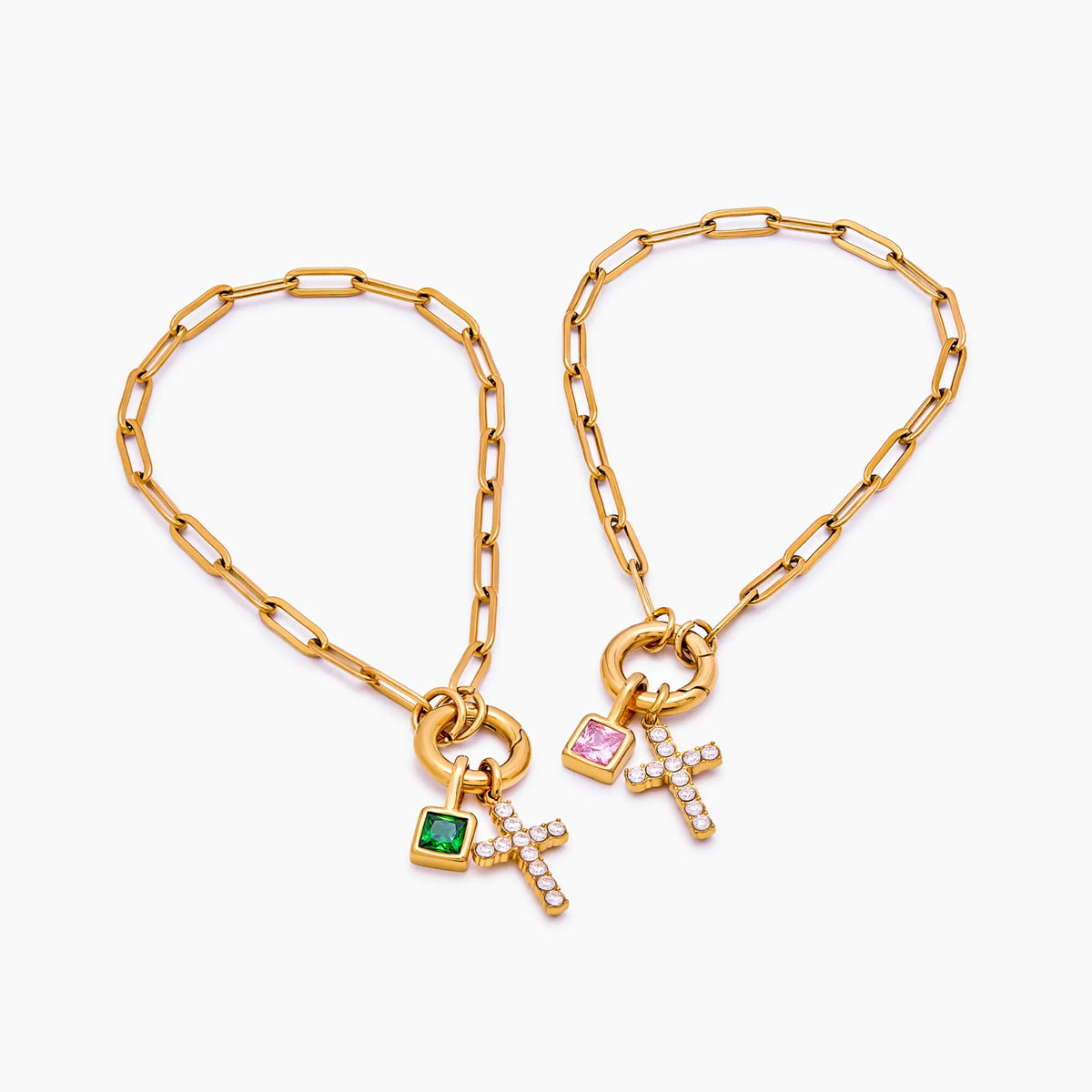 Paperclip Cross Pendant Bracelet